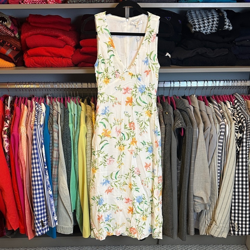 WAYF white/multicolor floral sleeveless back zipper/tie midi dress size XS NWT